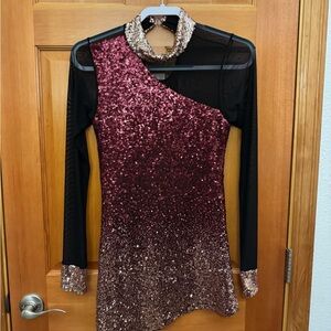 Sequin Asymmetrical Dress with Black Sleeves
